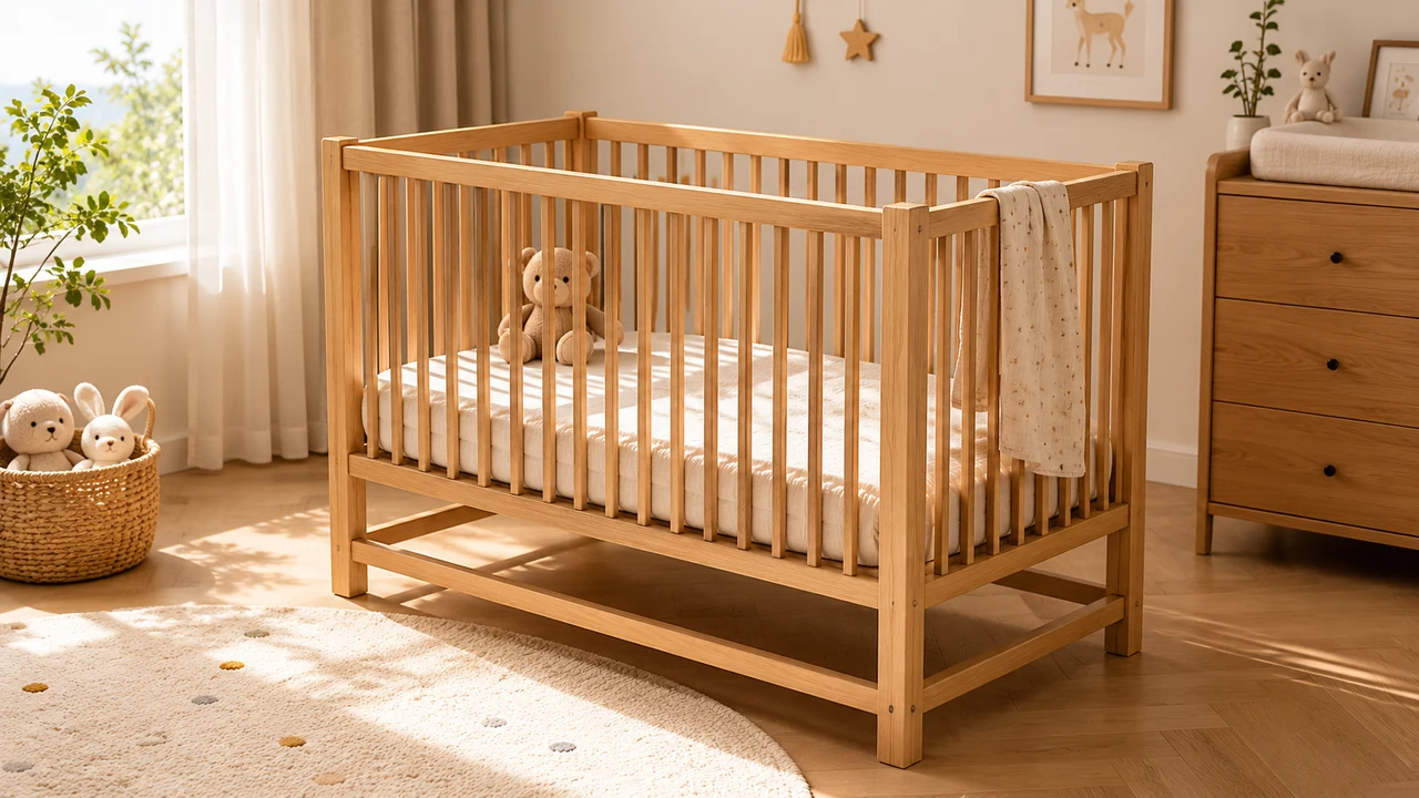 Mortise-and-Tenon Baby Crib with Lower Stretcher Frame