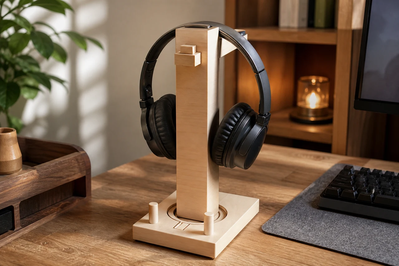 The nice-looking headphone stand also has cable management posts underneath.